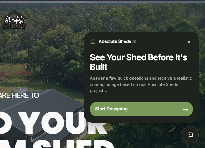 Absolute Shedssite com modal de IA para geração de imagens