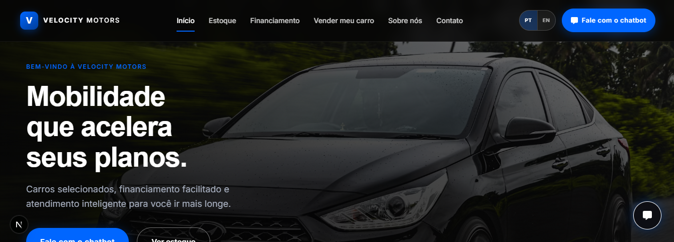 Site da concessionária com chatbot integrado